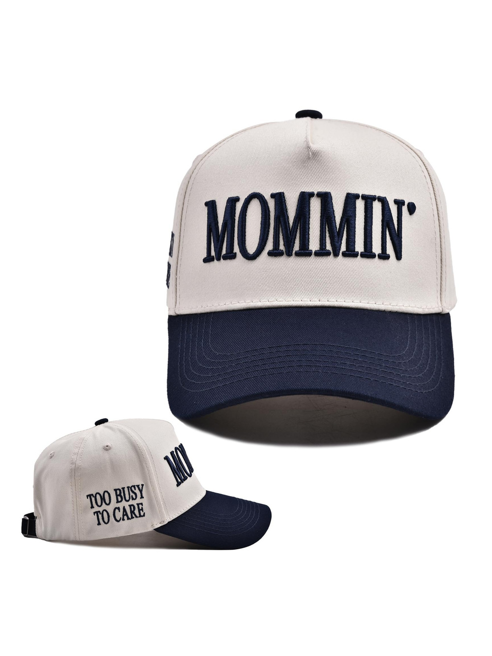 Mommin Trucker Hat for Women Embroidered Mom | Khaki Navy Blue | Size OS